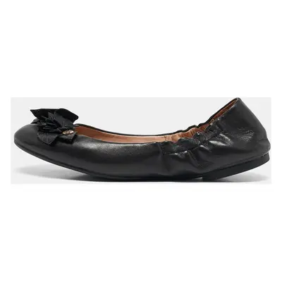 Tory Burch Black Leather Blossom Ballet Flats Size 37.5