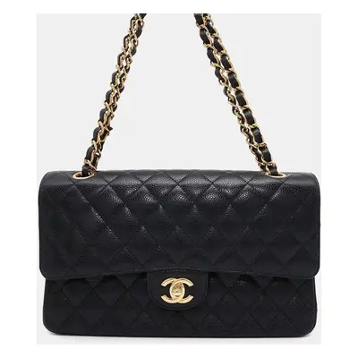 Chanel Black Caviar Leather Medium Double Flap Chain Shoulder Bag