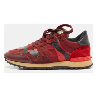 Valentino Red/Burgundy Leather and Suede Rockrunner Sneakers Size