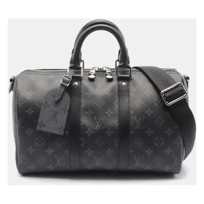 Louis Vuitton Black Grey Monogram Eclipse Canvas Keepall Bandouliere Handbag