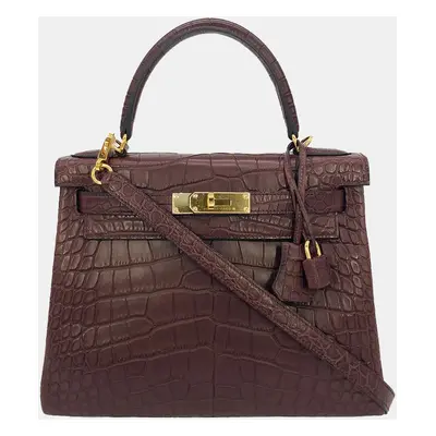 Hermes Bordeaux Matte Alligator Gold Hardware Kelly