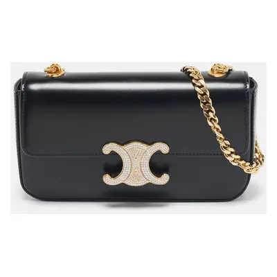 Celine Black Leather Crystal Embellished Claude Shoulder Bag