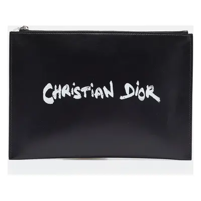 Dior Black Leather Logo Slim Pouch