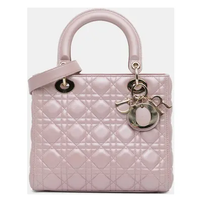 Dior Pink Pearlescent Lambskin Medium Cannage Lady Dior Tote Bag