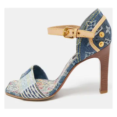 Louis Vuitton Blue Denim And Leather Trim Patchwork Ankle Strap Sandals Size