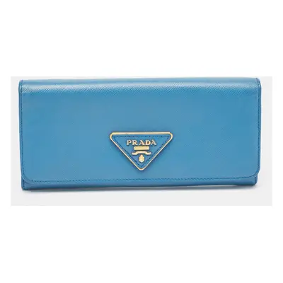 Prada Blue Saffiano Leather Flap Continental Wallet