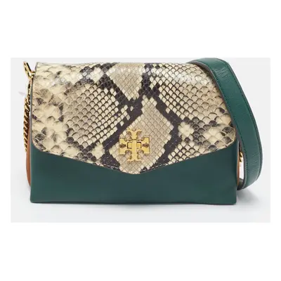 Tory Burch Multicolor Suede, Python Embossed and Leather Kira Flap Crossbody Bag