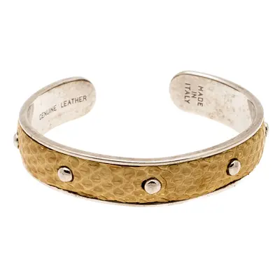 Tod's Mustard Leather Studded Silver Tone Narrow Cuff Bracelet