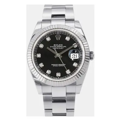 Rolex Black White Gold Stainless Steel Diamond Datejust Automatic Men's Wristwatch mm