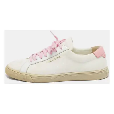 Saint Laurent Off White/Pink Canvas and Leather Andy Low Top Sneakers Size 38.5