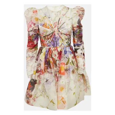 Zimmermann White/Purple Floral Print Linen Blend Mini Dress