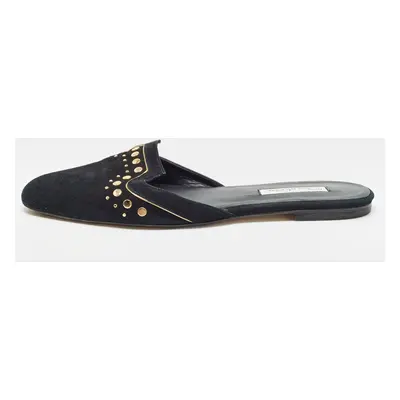 Oscar de la Renta Black Suede Studded Flat Mules Size