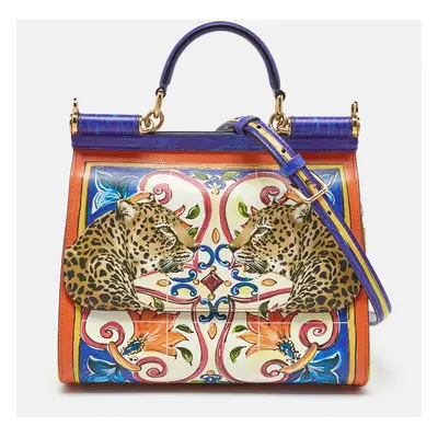 Dolce & Gabbana Multicolor Leather Majolica Print Large Miss Sicily Top Handle Bag