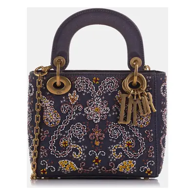 Dior Blue Mini Denim Embroidered Lady Dior Bag