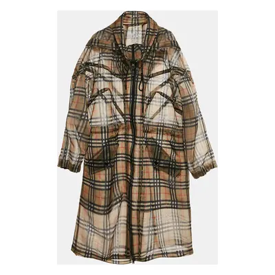 Burberry Brown Tartan Check Tulle Zip-Up Parka Coat