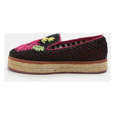 Missoni Multicolor Woven Raffia Floral Detail Platform Espadrille Smoking Slippers Size