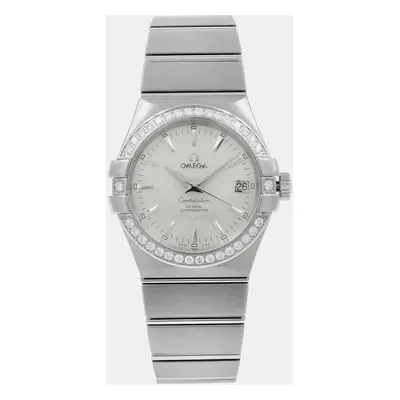 Omega Silver Diamond Stainless Steel Constellation 123.15.35.20.02.001 Women's Wristwatch mm