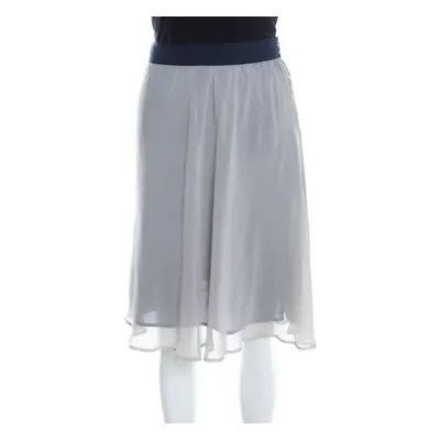 Emporio Armani Grey and Navy Blue Silk A Line Skirt