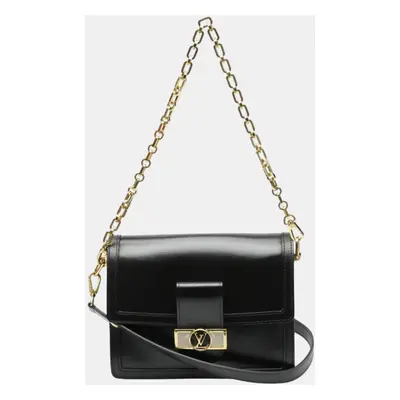 Louis Vuitton Noir Calfskin Dauphine MM LV Lock Chain Shoulder Bag