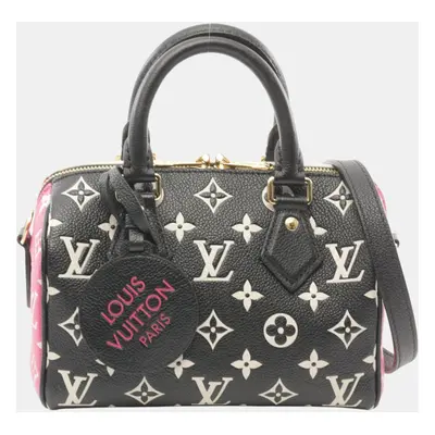 Louis Vuitton Speedy Bandouliere Handbag Leather Monogram Empreinte Black White Pink