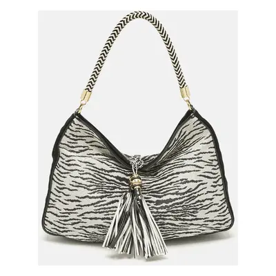 Gianfranco Ferre Black/White Zebra Effect Straw Tassel Hobo