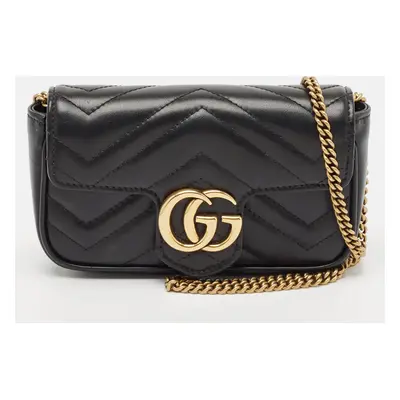 Gucci Black Matelassé Leather GG Marmont Super Mini Shoulder Bag