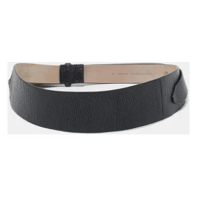 Brunello Cucinelli Black Lizard Embossed Leather Waist Belt