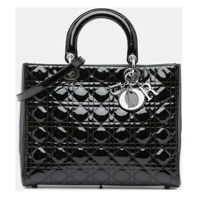 Dior Black Patent Leather Large Cannage Lady Dior Handbag