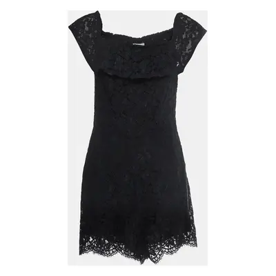 Sandro Black Patterned Lace Off-Shoulder Playsuit