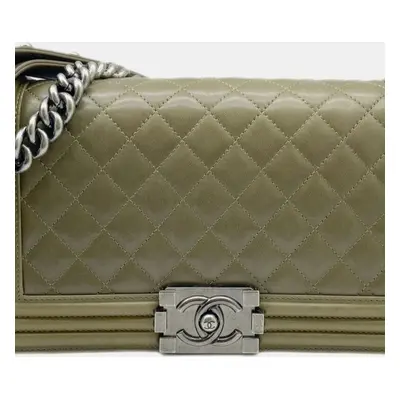 Chanel Khaki Lambskin Leather Boy Shoulder Bag