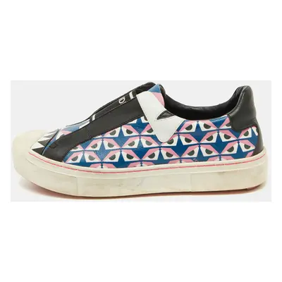 Fendi Multicolor Bug Eye Print Leather Slip On Sneakers Size