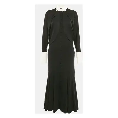 Loewe Black Crepe Button Front Faux Cape Long Dress