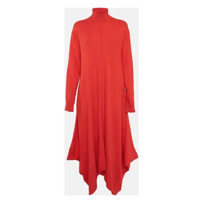 Stella McCartney Red Wool Turtle Neck Asymmetric Long Dress