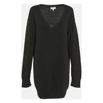 Kenzo Black Rib Knit Zipper Detail V-Neck Sweater Dress