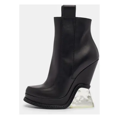 Fendi Black Leather Zip Up Ankle Length Boots Size