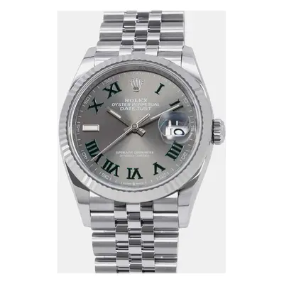 Rolex Grey 18K White Gold Stainless Steel Datejust Automatic Men's Wristwatch mm