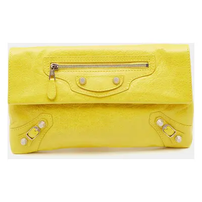 Balenciaga Yellow Leather GSH Classic Envelope Clutch