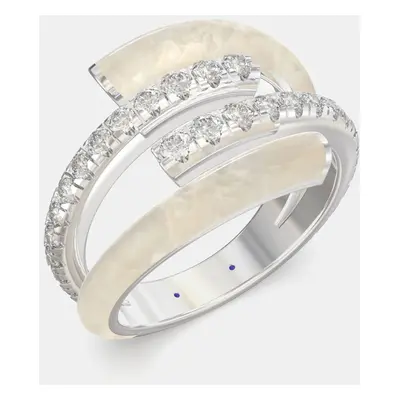 Pearl White Ceramic Sterling Silver Lab Grown Diamond Double Bypass Two Row Accented Ring US