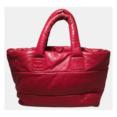 Chanel Red And Navy Puffy Leather Cocoon Tote Bag