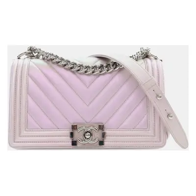 Chanel Purple Medium Chevron Iridescent Calfskin Boy Flap Bag