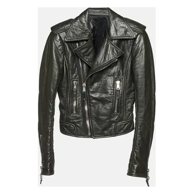 Balenciaga Black Leather Zip-Up Biker Jacket