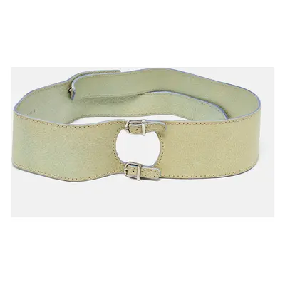 Marni Light Green Leather Adjustable Double Strap Wide Belt