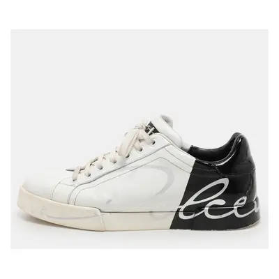 Dolce & Gabbana White/Black Leather Portofino Low Top Sneakers Size 43.5