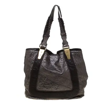 Chloe Metallic Grey Pebbled Leather Shopper Tote