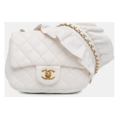 Chanel White Mini Square Lambskin Romance Single Flap