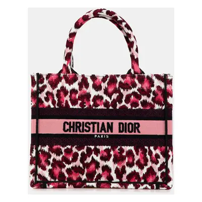 Dior Pink Mizza Small Embroidered Canvas Leopard Book Tote