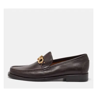 Salvatore Ferragamo Dark Brown Leather Gancini Slip On Loafers Size 41.5