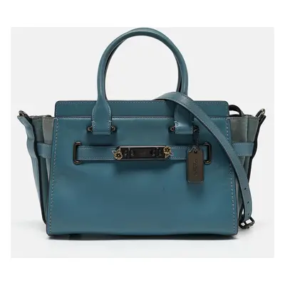 Coach Two Tone Blue Leather and Suede Swagger Carryall Satchel