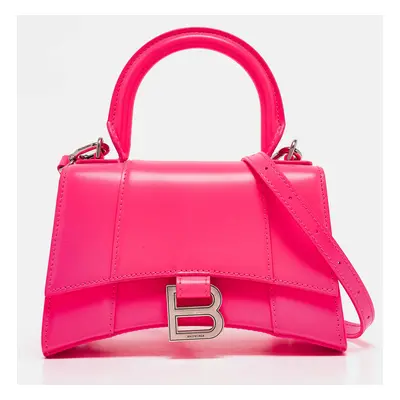 Balenciaga Neon Pink Leather Hourglass Top Handle Bag