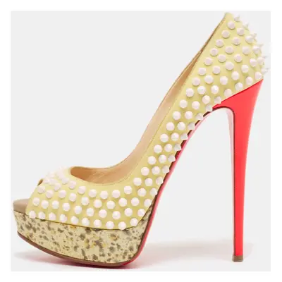 Christian Louboutin Cream Suede Lady Peep Spikes Pumps Size